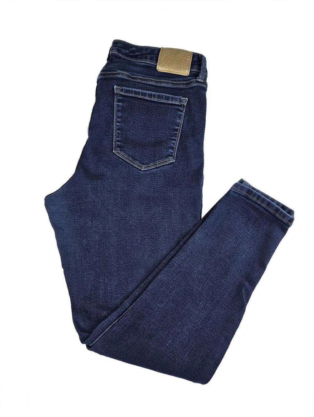 Anne Klein Mid Rise Skinny Ankle Jeans w/Dark Wash Denim & Signature Logo Button